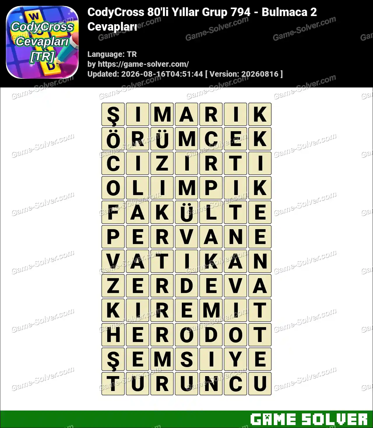 CodyCross 80’li Yıllar Grup 794 – Bulmaca 2 Cevapları
